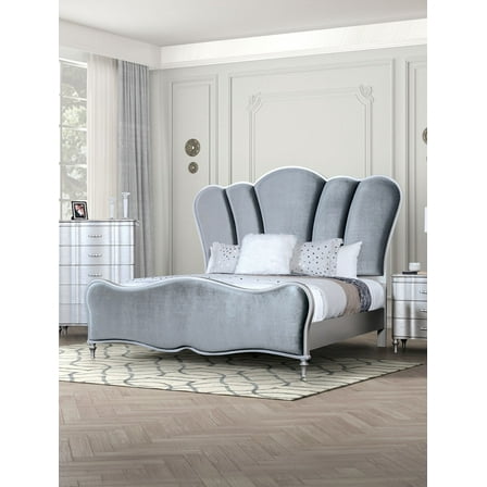 Glamorous Beautiful Silver Solidwood 1pc Queen Size Bed Padded Headboard Turned Legs Bedroom Furniture