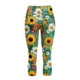 thumbnail image 5 of SCRAWLGOD Sunflower Daisy Leaf Print Women's Capri Yoga Pants with Pockets Tummy Control Yoga Lounge Tights Non See Through High Waisted Legging for Workout Cycling, XS, 5 of 7