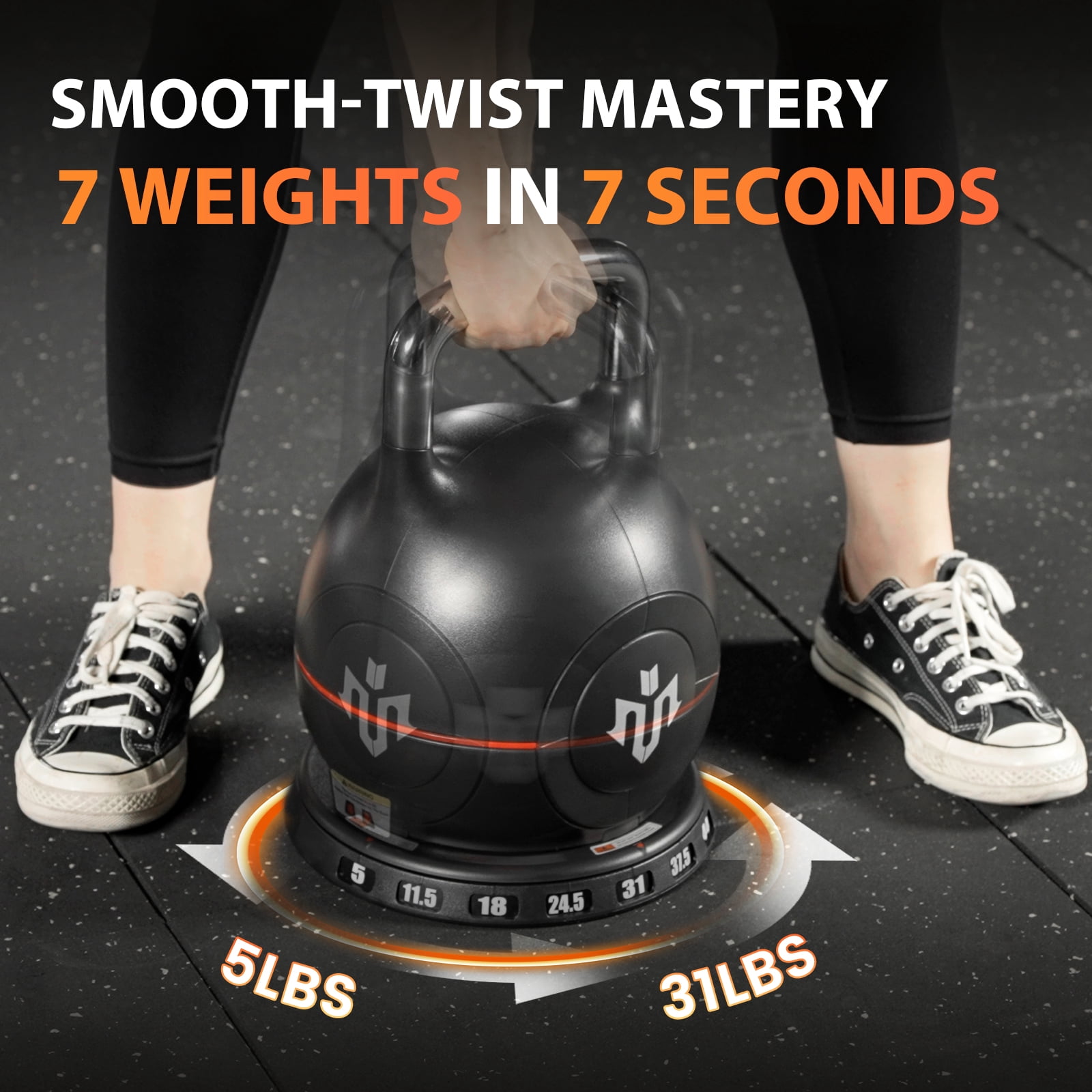 Mikolo Adjustable Kettlebell Weight Set-Quickly Adjusts 7 Weights,Ergonomic kettlebell sets for Home Gym 5-44 LBS