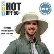 Mens Sun Hat with Neck Flap, Wide Brim Fishing Safari Hiking Hat, UPF 50+ Protection, Adjustable Chin Strap