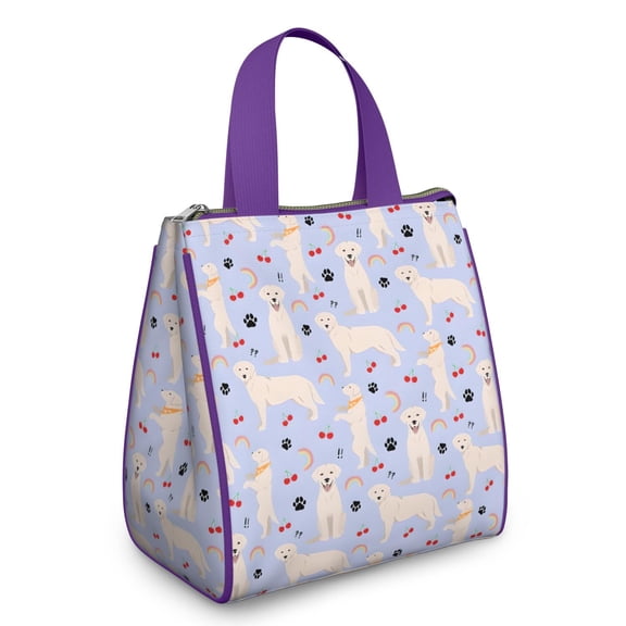 Golden Retriever Dog with Cherry and Rainbow Insulated Lunch Bag for Women & Adults,Large Portable Soft Cooler Lunch Bag,Thermal Food Storage Tote with Pearl Cotton,8.66L,8.75x5.75x9.5 Inch