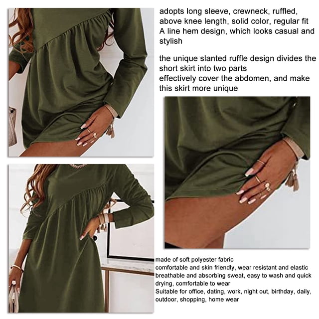 Long Sleeve Tunic Dress, Polyester Stylish Breathable Ruffle Loose Mini Dress For Woman For Dating ANGGREK No
