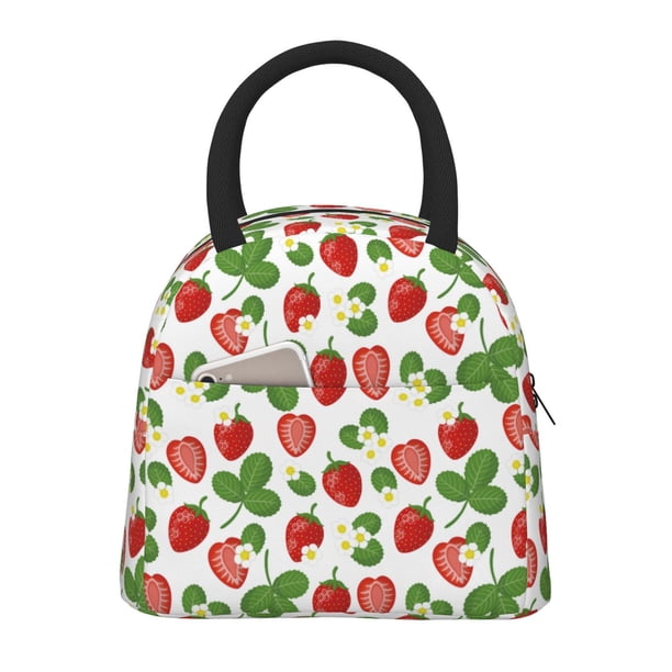 Easygdp Strawberry Bolsa de Almuerzo Insulada Grande, Forro de Aluminio, Diseño Espacioso, a Prueba de Fugas, Ideal para Trabajo, Picnics, Viajes y Actividades al Aire Libre