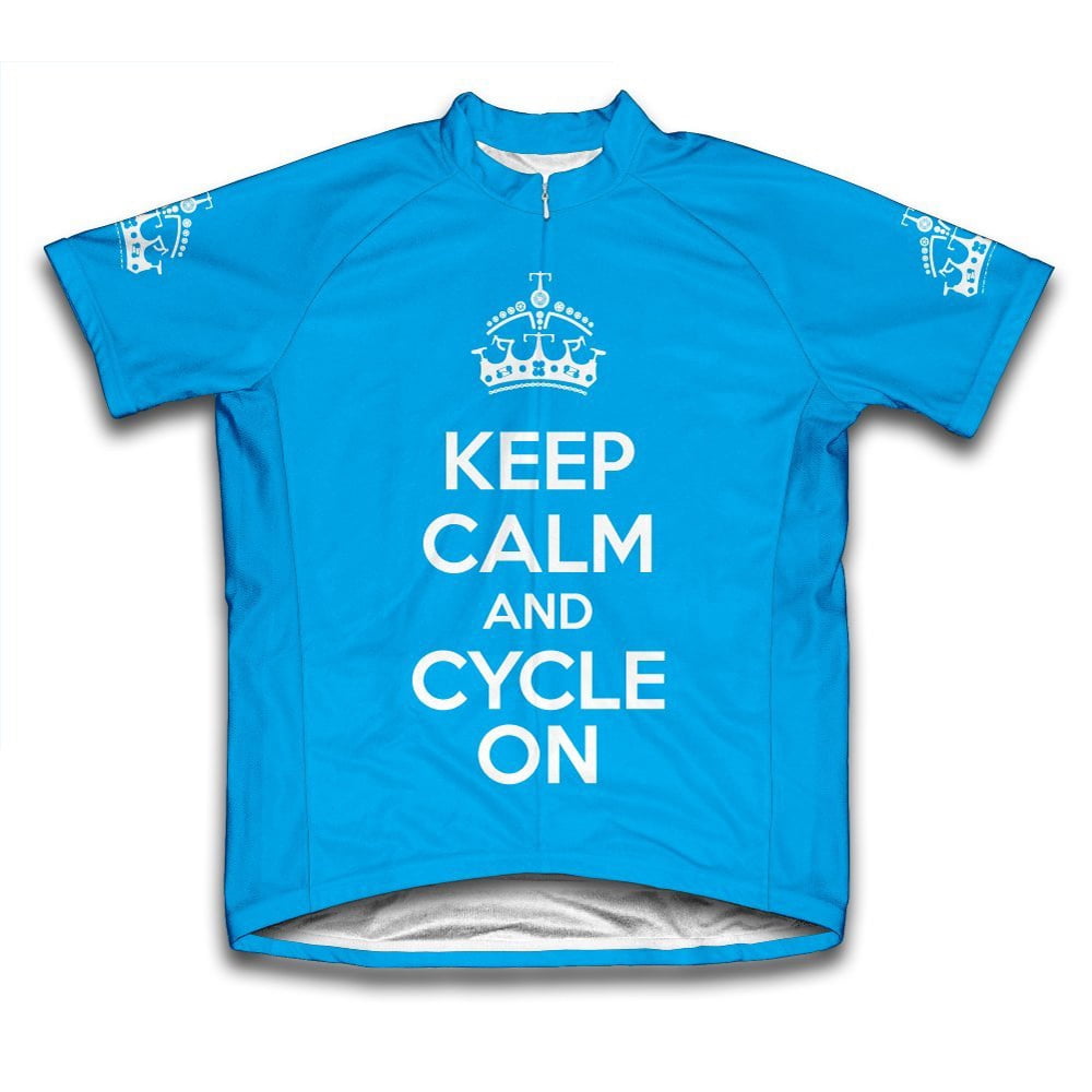 Keep Calm and Cycle On Microfiber Short-Sleeved Cycling Jersey (Base UPC 0068285870360),Blue, 2XL by Cycle Force Group