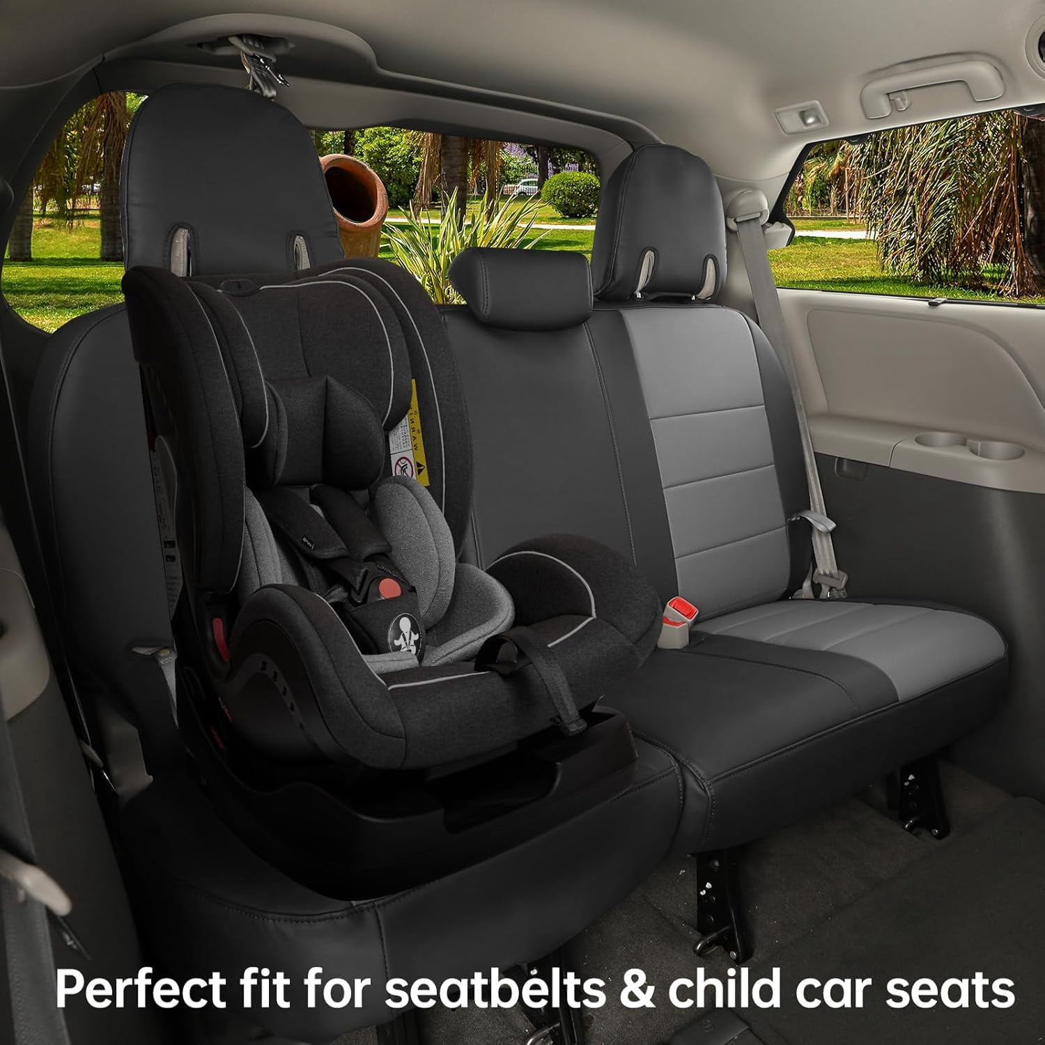 coverdream Sienna Car Seat Covers Custom Fit for 2011-2020 Toyota Sienna SE,LE,XLE,SE/XLE Premium,8-Seater - Leather Auto Seat Covers(Full Set,Black/Gray)