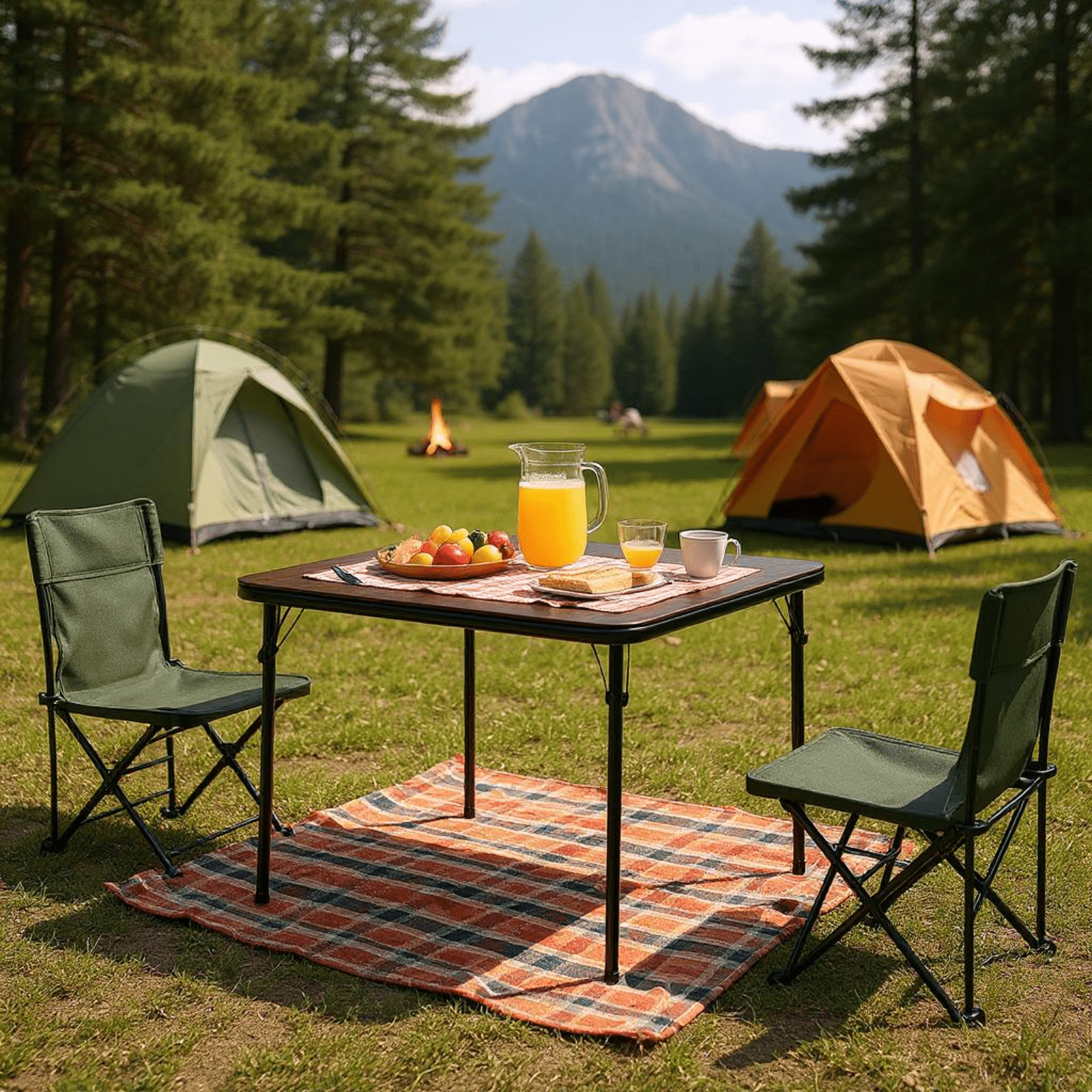 Homy Casa Portable Picnic Table, 34" Square Camping Table for Indoor/Outdoor Use, Walnut