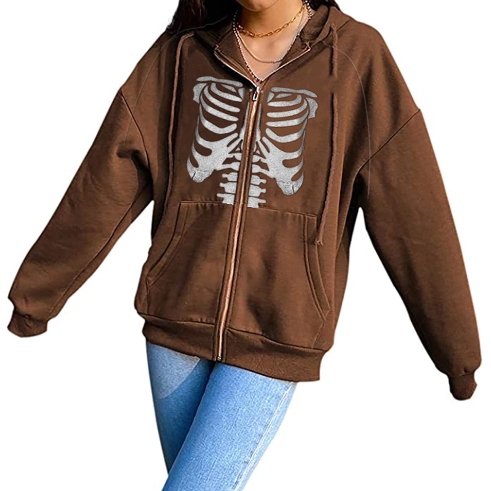 Hoodie Y2K Skull Skeleton Print 