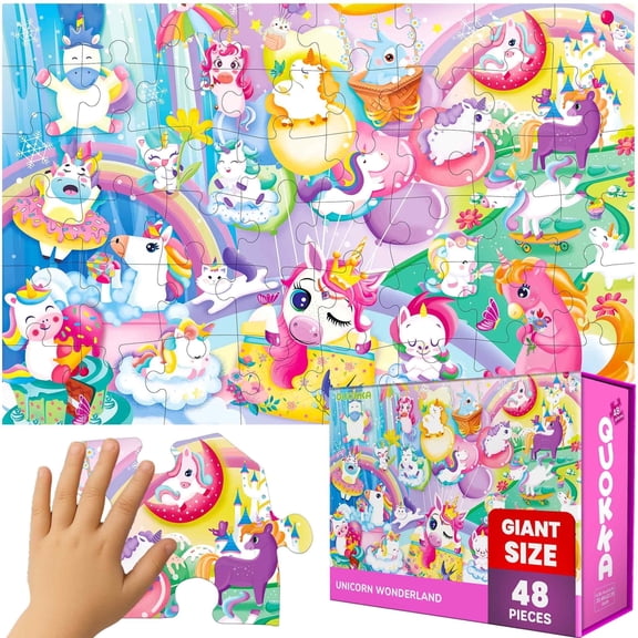 Quokka Floor Puzzles for Kids Ages 4-6 – 48 Large Piece Unicorn Jigsaw Puzzles – Educational Toys for Children 3 5
