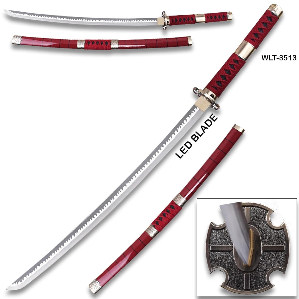 One Piece Roronoa Zoro Wado Ichimonji Cosplay Sword – 41" LED Light-Up Wood Blade Katana Replica with Scabbard 41 in