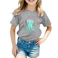 thumbnail image 1 of MEZZALL T-Shirt pour Filles Mignon à Motif pour Enfants, Manches Courtes, Col Rond, T-Shirt Dessin Animé Océan, Hauts, Gris, 12-24 Mois, 1 of 3