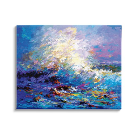 Stupell Industries Abstract Colorful Ocean Waves Landscape Painting Gallery Wrapped Canvas Art Print Wall Art, 48 x 36