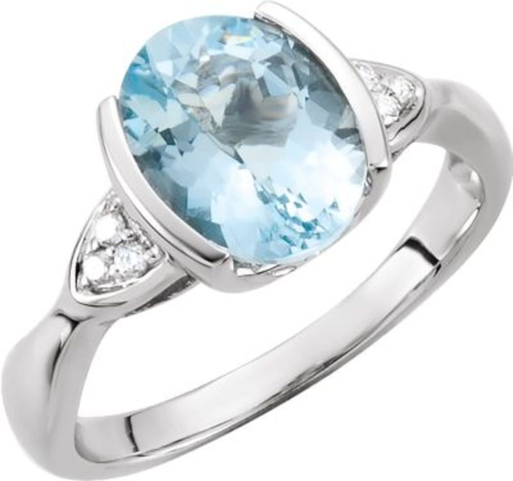 Genuine Aquamarine & Diamond Ring Size 7 by Bonyak Jewelry
