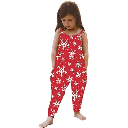 

Frostluinai Christmas Outfits Baby Backless Strap Slouch Jumpsuit for Toddler Girls Cute Harem Romper Pants X-mas Printed Jumpsuits with Pockets