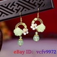 thumbnail image 5 of K-KED Green Jade Flower Earrings Drop 925 Silver Natural Delicate Jewelry Gifts Women Carved, 5 of 6