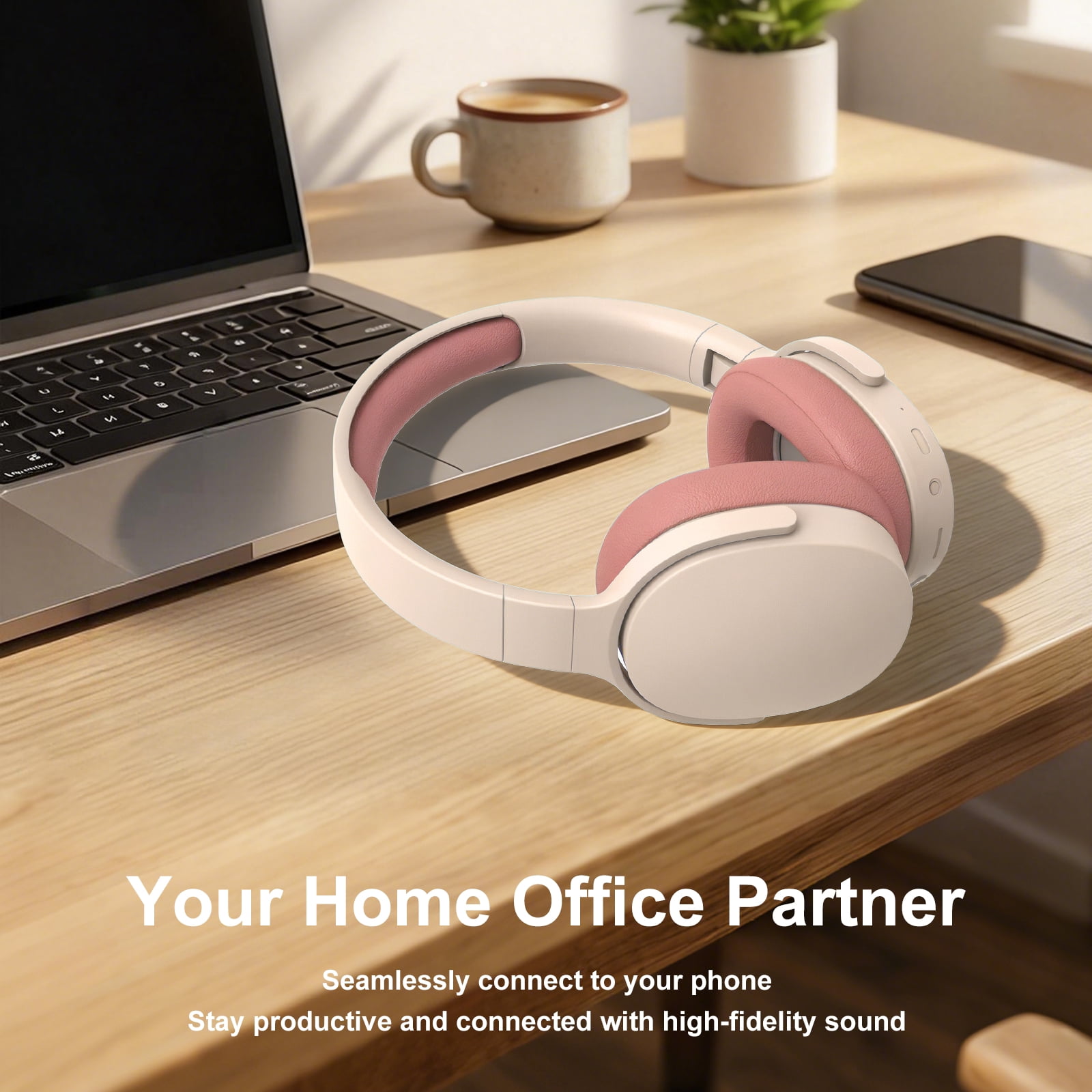 Rirool Bluetooth Over-Ear Headphones, Wireless Foldable Headset with HiFi Stereo Deep Bass, 12H Playtime, Built-in Mic, Soft Protein Earpads for Travel, Home, Office & Cellphone, Cream Pink thumbnail 8