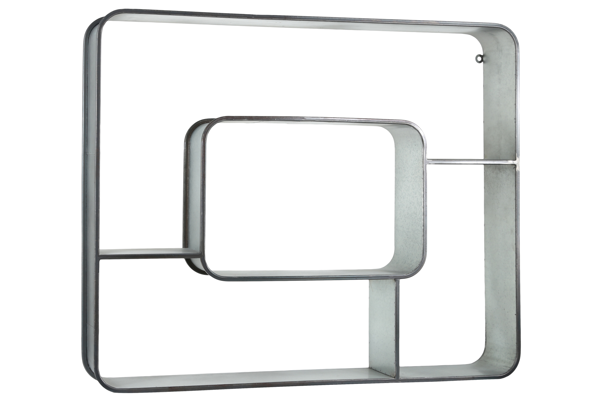 Rectangular Metal Wall Shelf with Curved Edges and 5 Slots,Galvanized Gray