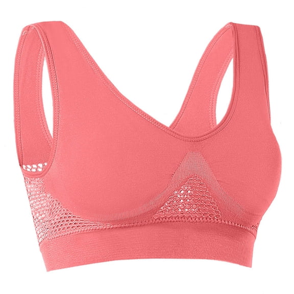 Besolor Women's Plus Size Sports Bras Full Coverage Gathering No Underwire Breathable Workout Gym Yoga Bra(X-Large,Watermelon Red)