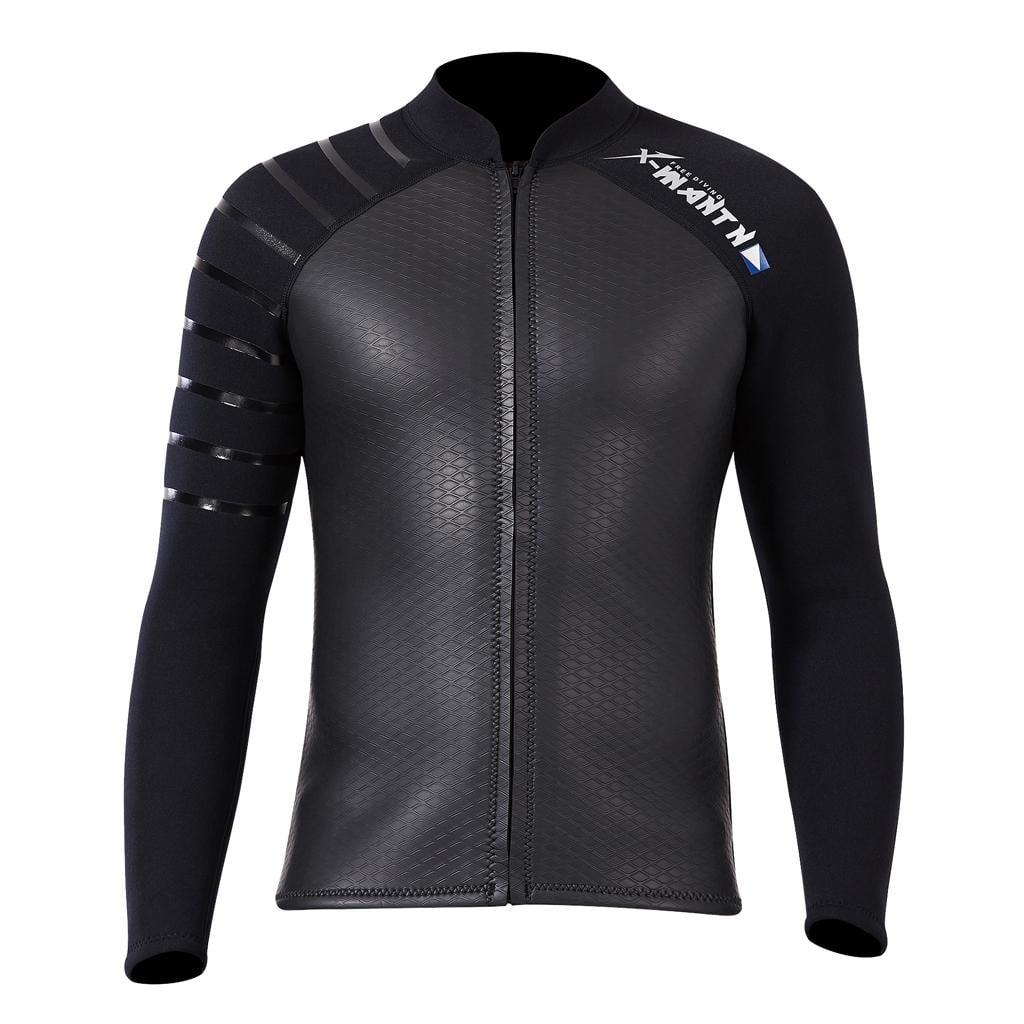 3mm Men Neoprene Sleeve Wetsuit Front Zip Diving Coat Jacket - Black ...