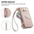 thumbnail image 6 of For iPhone 15 Plus Flip Wallet Phone Case,With Shoulder Strap&Wrist Strap,Flip Fold Kickstand,With Card Slots,Zipper Pocket,Leaf Magnetic Closure,Shockproof Anti-fall Phone Case,Rosegold, 6 of 13
