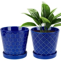 BUYMAX Plant Pots Indoor –6 inch Ceramic Flower Pot with Drainage Hole and Ceramic Tray - Gardening Home Desktop Office Windowsill Decoration, Set of 2(Blue)
