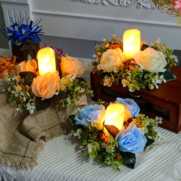 ¡Rebajas Grandes!, Candelabros de flores simuladas, coronas de flores, decoraciones para la mesa del comedor, vasos para velas con forma de rosa, accesorios decorativos para el estado de ánimo