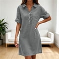 thumbnail image 4 of QUNYINEY Dresses for Women Summer Midi Faux Cotton Linen Short Sleeve Shirt Dress Loose Fit with Pockets Button Collared Solid Dresses, 4 of 6