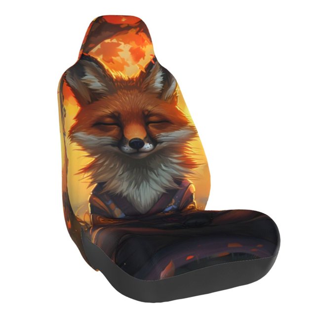 Wukai Sunset Maple Tree Fox Full Set Car Seat Covers with Soft Padding Universal Auto Front Seats Protector and Cushion Mat