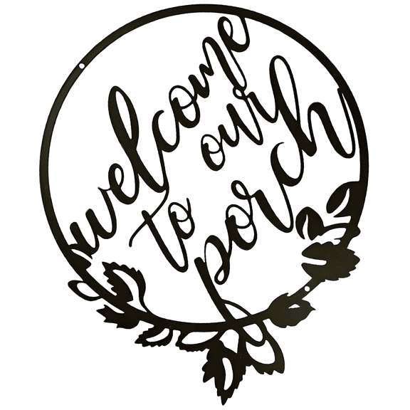 Metal Welcome Sign for Front Door, 11 in / 28 cm Diameter Hanging Welcome Sign for Porch, Farmhouse Decor, Sturdy Black Metal Wreath with Leaf Accents