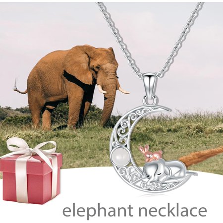 SISGEM Elephant Necklace 925 Sterling Silver Elephant and Rabbit Friendship Pendant Necklace with Natural White Jade Animal Jewelry Gifts for for Women