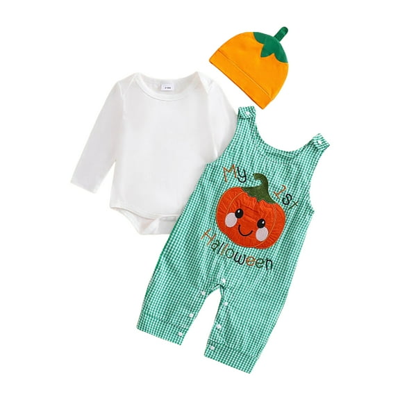 Caqnni Halloween Baby Girl Boy Clothes Toddler Pumpkin Sweatshirt Long Sleeve Shirt Top Pocket Pants Fall Outfit Halloween Pajamas & Dailywear Set (6-12 Months,Green)