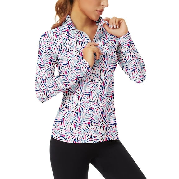 Women’s Long Sleeve Quarter Zip Collared Golf Polo Shirt Moisture Wicking Shirt for Casual Work