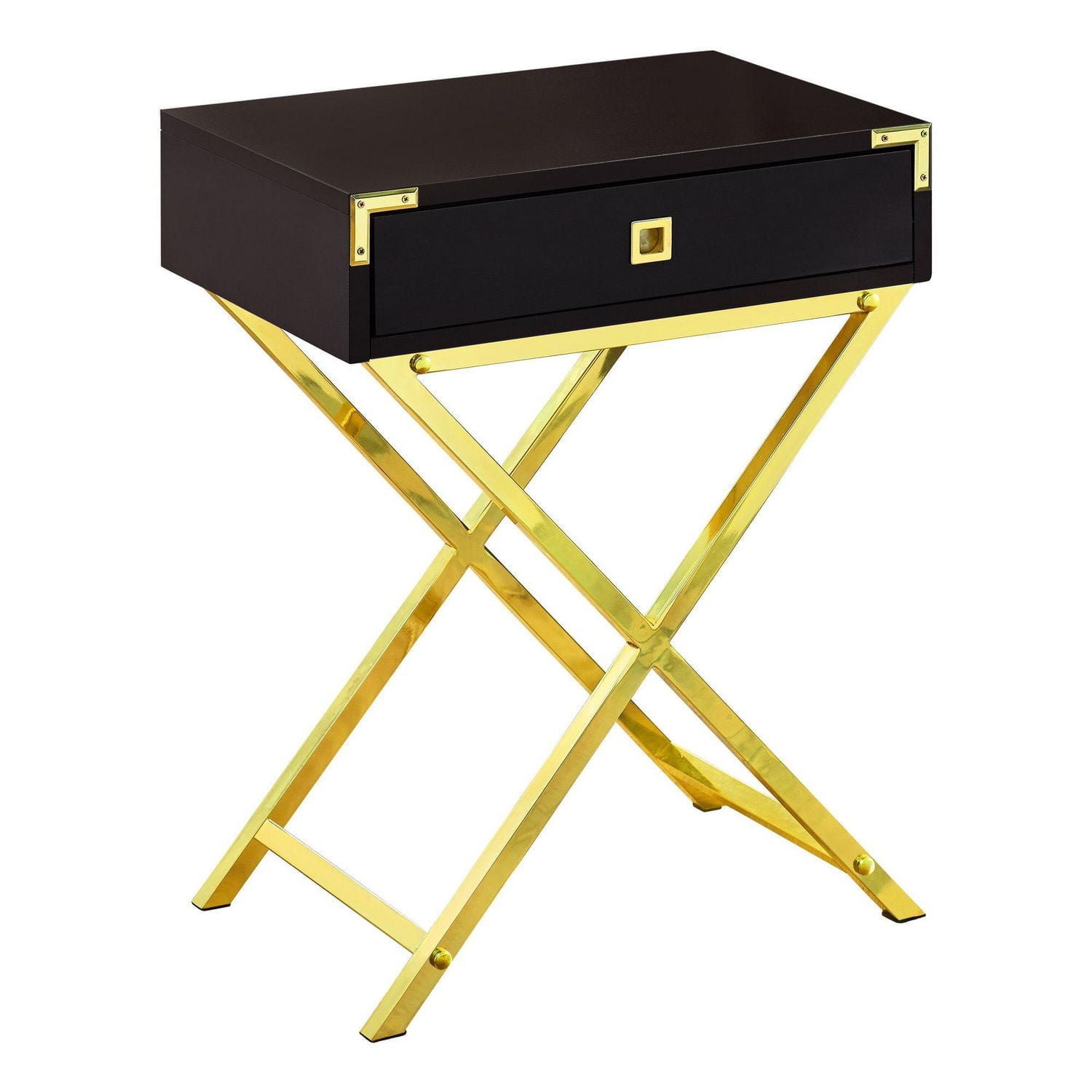 Monarch Specialties Accent Table, Side, End, Nightstand, Lamp, Storage Drawer, Living Room, Bedroom, Brown Laminate, Gold Metal, Contemporary, Modern