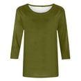 thumbnail image 4 of Azrian Womens Plus Blouses Fashion Solid Loose T-shirt Mid-length 3/4 Sleeves Blouse Round Neck Casual Tops Clearance, 4 of 5