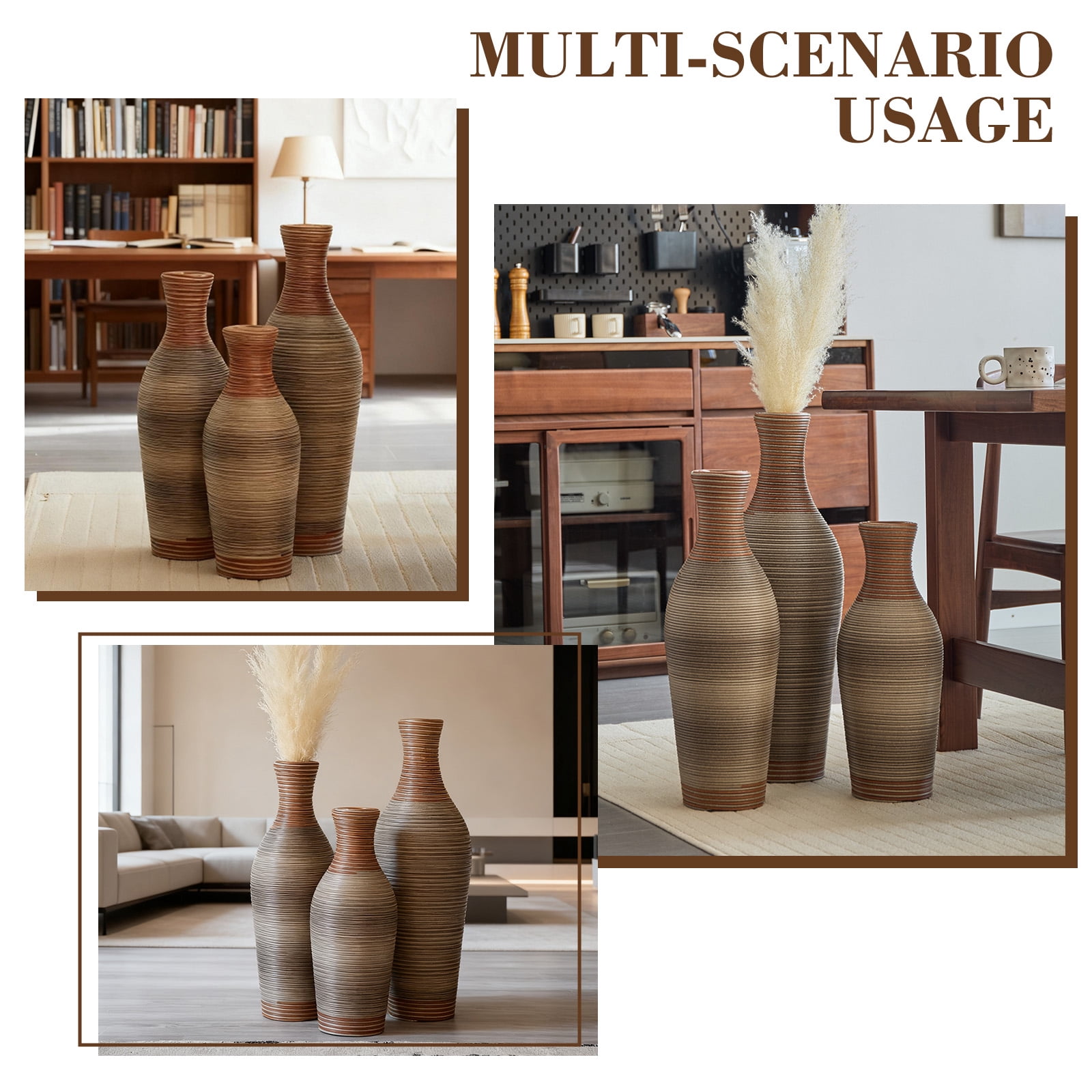 Aukfa Tall Floor Vase Set of 3, Extra Large Metal Decorative Vases for Living Room Dining Room Bedroom,Brown Grey
