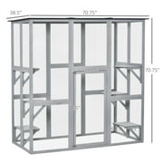 PawHut Outdoor Wooden Cat House with 6 High Ledges, 71 in, Gray