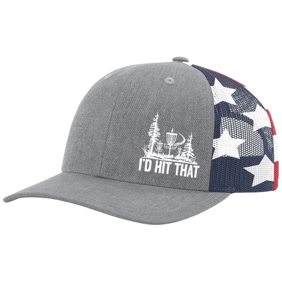 Disk Golf Funny I'd Hit That Golfer Mens Embroidered Mesh Back Trucker Hat, Heather Grey/American Flag