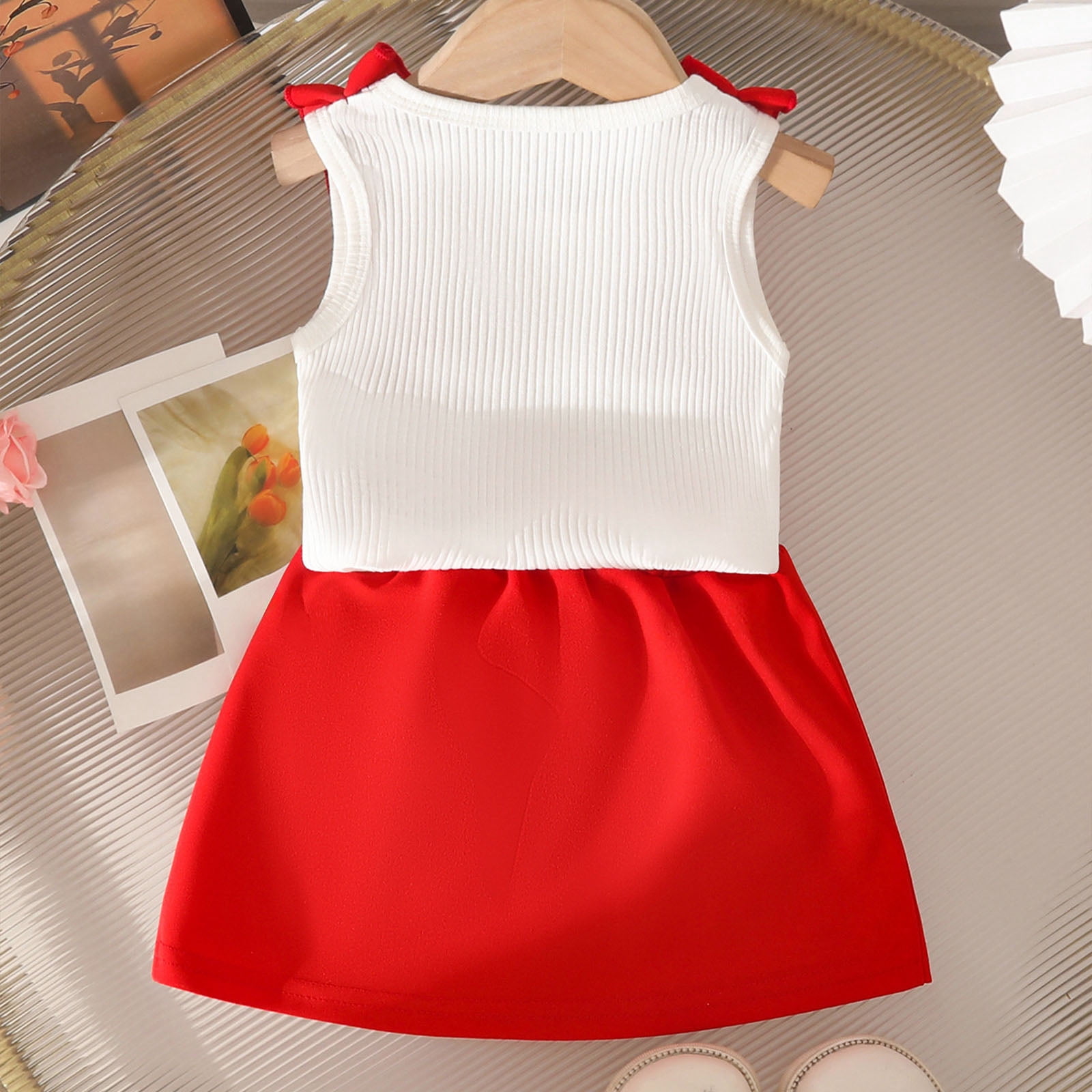 Faraee Toddler Summer Clothes for Girls Baby Ribbed Sleeveless Tops Bow Skort Set with Pockets Infant Cute Casual Outfit (3-4T,Red)