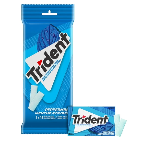 Trident, Multipaquet de gomme sans sucre Menthe poivrée - Paquet de 3 (42 Morceaux) 3 Paq (14 pcs ea), 42ct