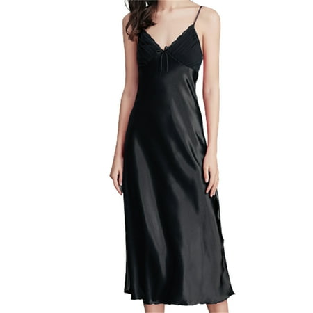 

Liveday Women s Satin Silk Nightdress Spaghetti Sling Strap Sleeveless Nightgowns with Lace Sexy Home Wearing New