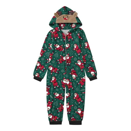 

LINMOUA Christmas Hooded Jumpsuit Pajamas Elk Loungewear Outfits Family Xmas Pjs Matching Sets