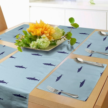 

Shark Table Runner & Placemats Ocean Life Pattern in Blue Shades Wildlife Under the Sea Saltwater Fauna Set for Dining Table Decor Placemat 4 pcs + Runner 14 x90 Navy Blue Pale Blue by Ambesonne
