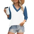 thumbnail image 2 of Plebaso 3/4 Length Sleeve Tops for Women Summer V Neck Color Block Casual Dressy Blouses Fall Tunic Shirts, 2 of 7