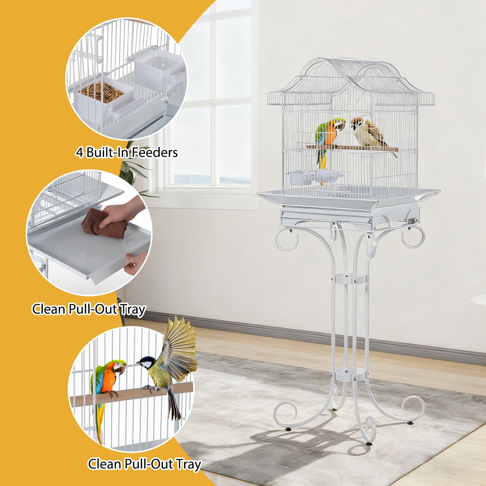 Heavy-Duty Wrought Iron Bird Cage - Victorian Style Aviary with Stand for Small Birds