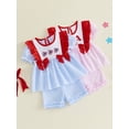 thumbnail image 3 of Loicainy Baby Toddler Girl 4th of July Outfits 6 12 18 24 Months 2T 3T 4T Short Sleeve Embroidery Ruffle Tops and Shorts Set Summer Clothes, 3 of 9