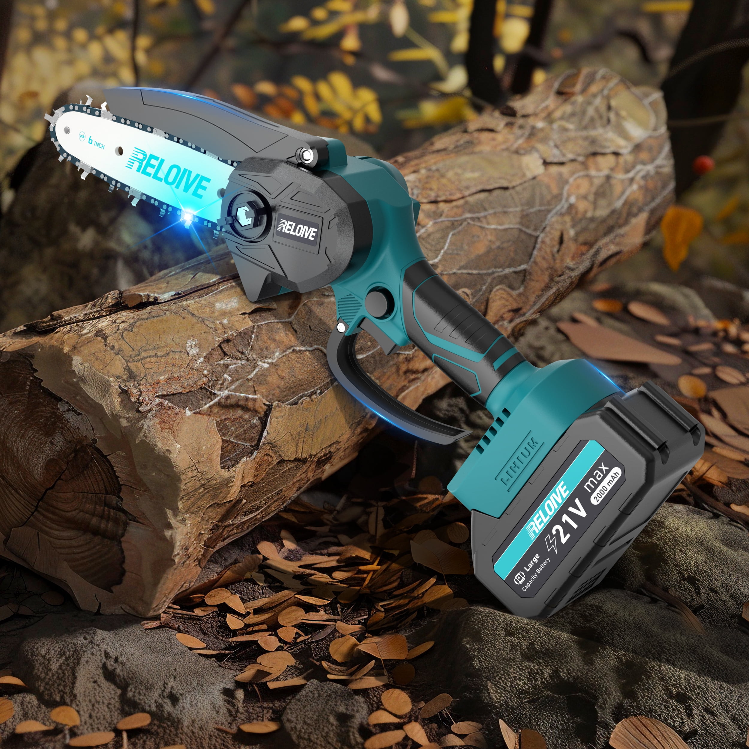 RELOIVE 6" Mini Chainsaw, Cordless Chain Saw with 2PCS 21V 2000mAh Batteries&4 Chains,Electric Chainsaw Small Handheld Power Chain Saw for Wood Cutting Tree Trimming Pruning
