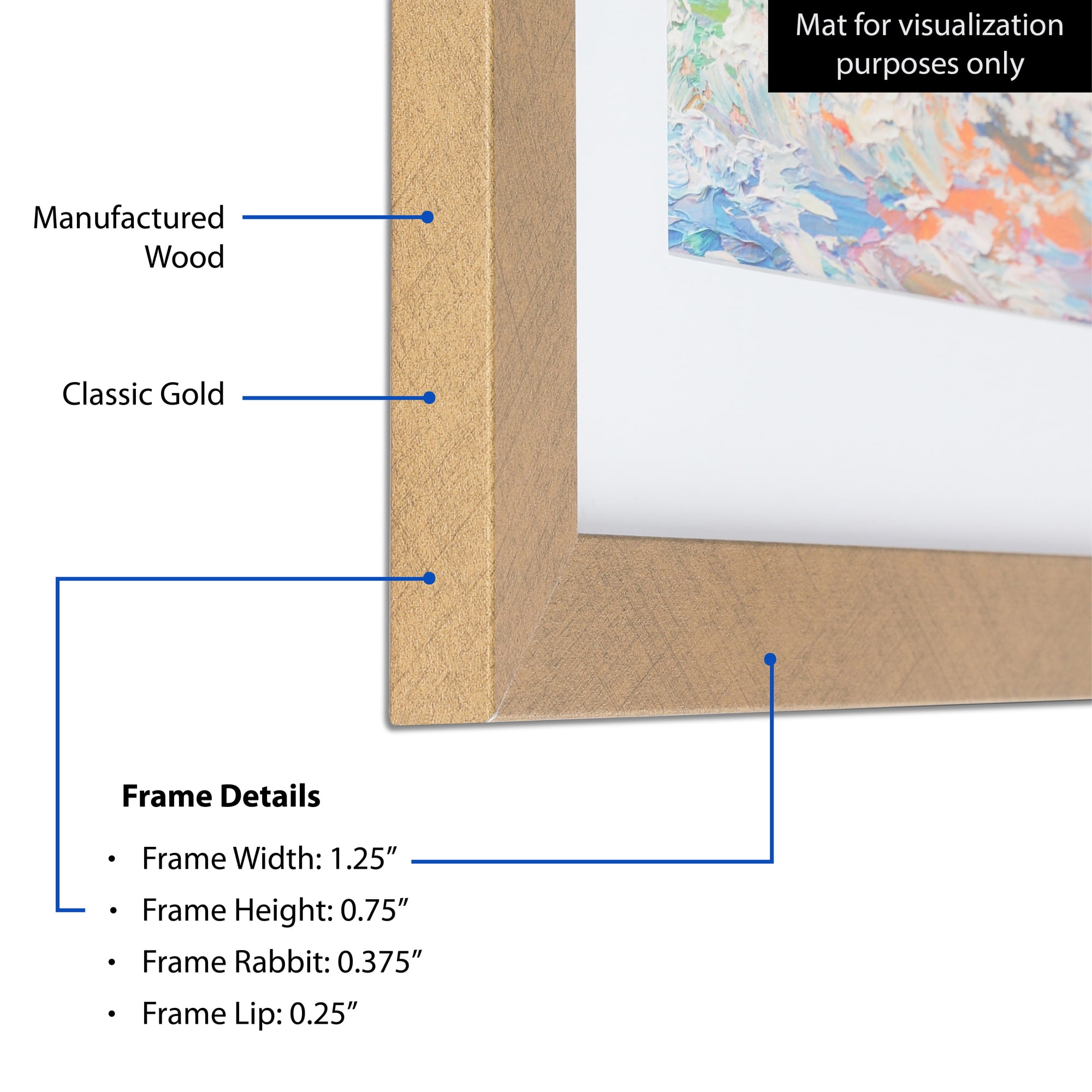 ArtToFrames 24x30 Inch Classic Gold Picture Frame, This Gold MDF Poster Frame is Great for Your Art or Photos, Comes with 060 Plexi Glass (4498)
