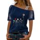 thumbnail image 1 of Gibobby Camisetas de verano para mujer Mujeres Impreso Hombro Tops Sexy Glitter Camisa manga corta Blusa Tops(Azul,G), 1 of 4