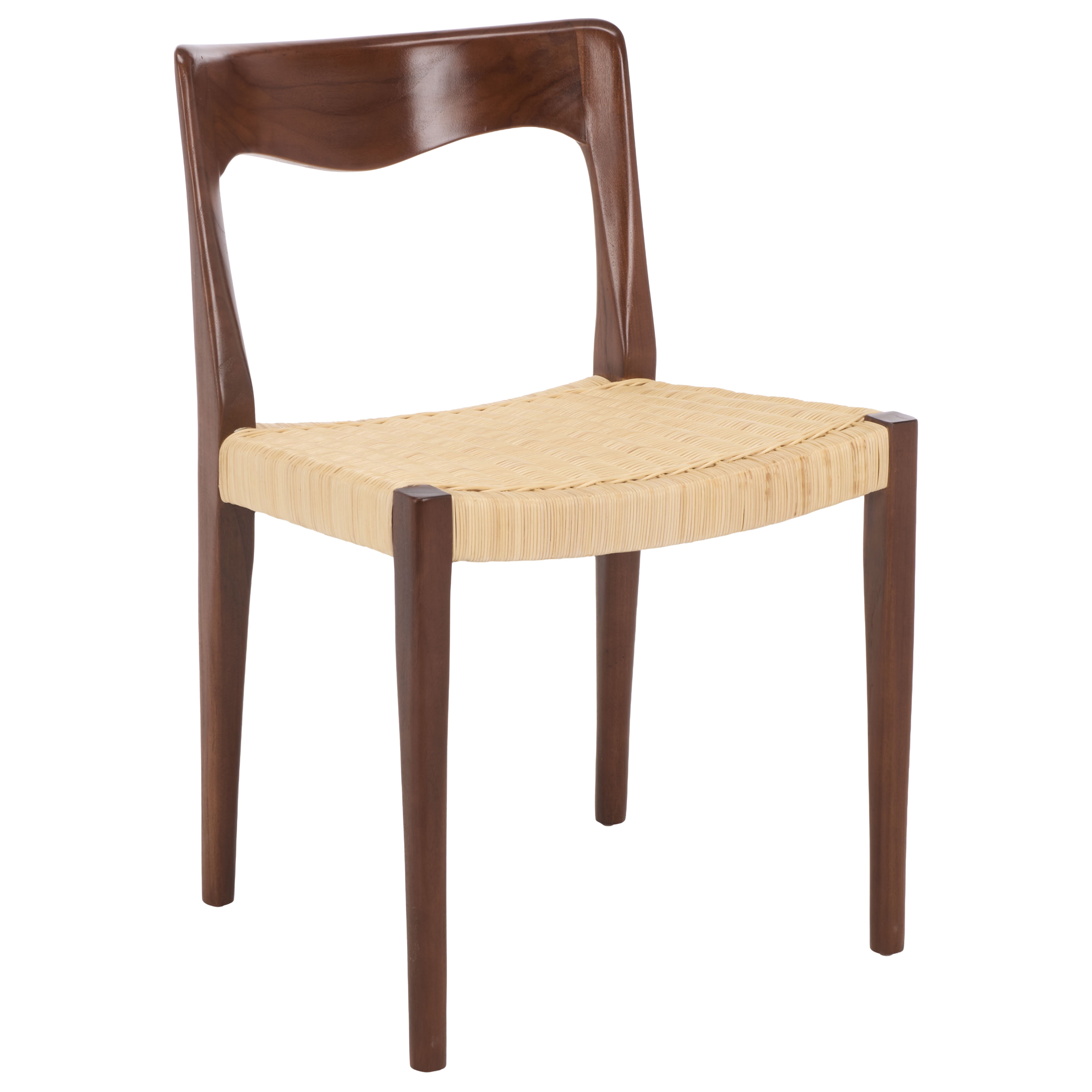 Safavieh Sezja Wicker Scandinavian Wood Dining Side Chair, Walnut/ Natural