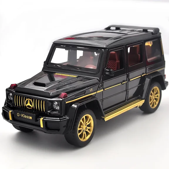 The 1:32 scale is suitable for Mercedes-Benz G63 alloy die-cast car models, equipped with openable doors, lights, sound and spring-back function. Boys' toy cars, children's birthday gift toy cars.