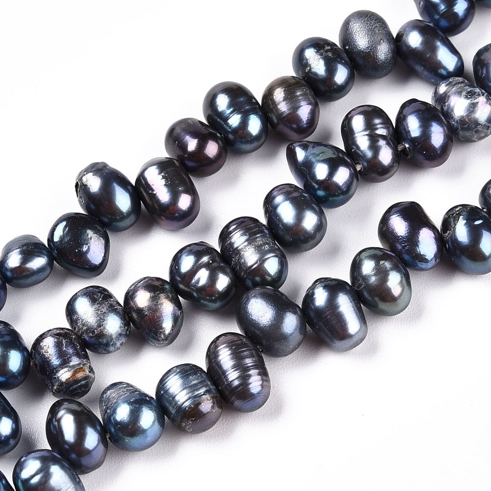 Natural Cultured Freshwater Pearl Beads Strands Dyed Potato Top Drilled Marine Blue 6~12.5x5~6x5~6mm Hole: 0.6mm 62~64pcs/strand 13.78''(35cm)